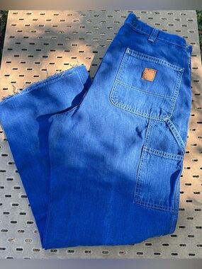 Carhartt Men's Blue Relaxed Carpenter Jeansw Dungaree Fit Raw Hem 382-83 Cotton